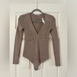 ABERCROMBIE Taupe Ribbed Long Sleeve Bodysuit Sz S NWT